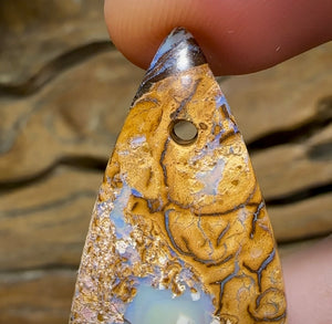 53 x 22mm - Drilled Australian Boulder Opal. TRIBAL PATTERN