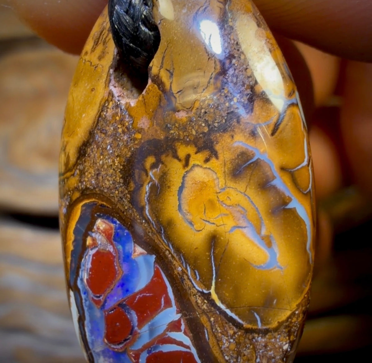 33 x 18mm - Drilled Boulder Opal Pendant w/ Eco Friendly Vegan Cord