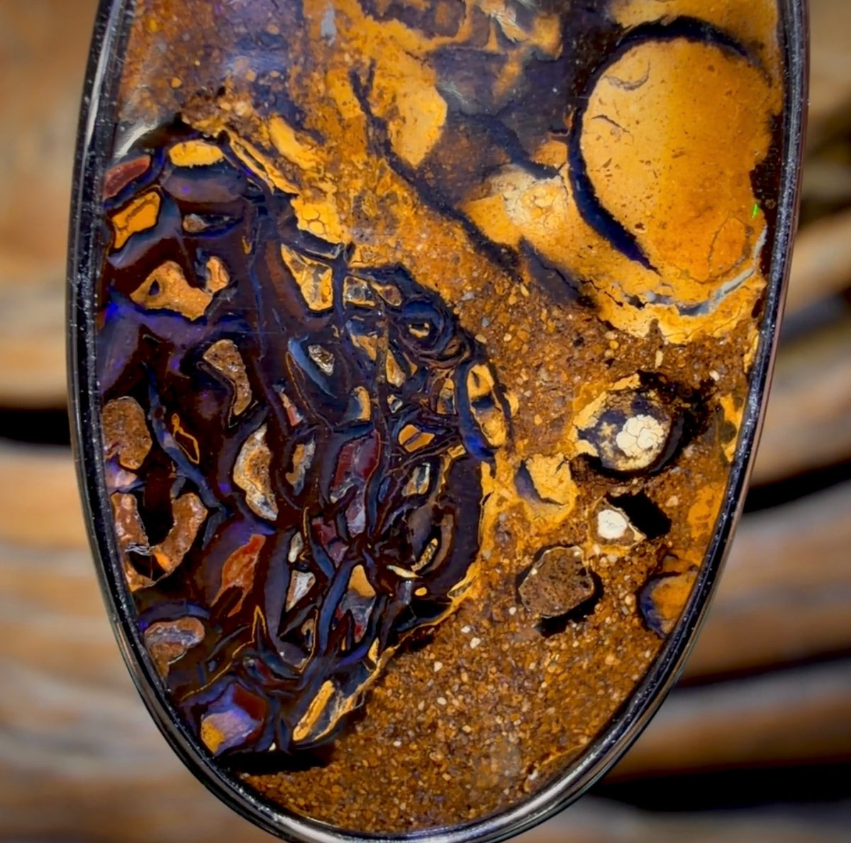 Sterling Silver - Solid Tribal Boulder Opal Pendant UNISEX