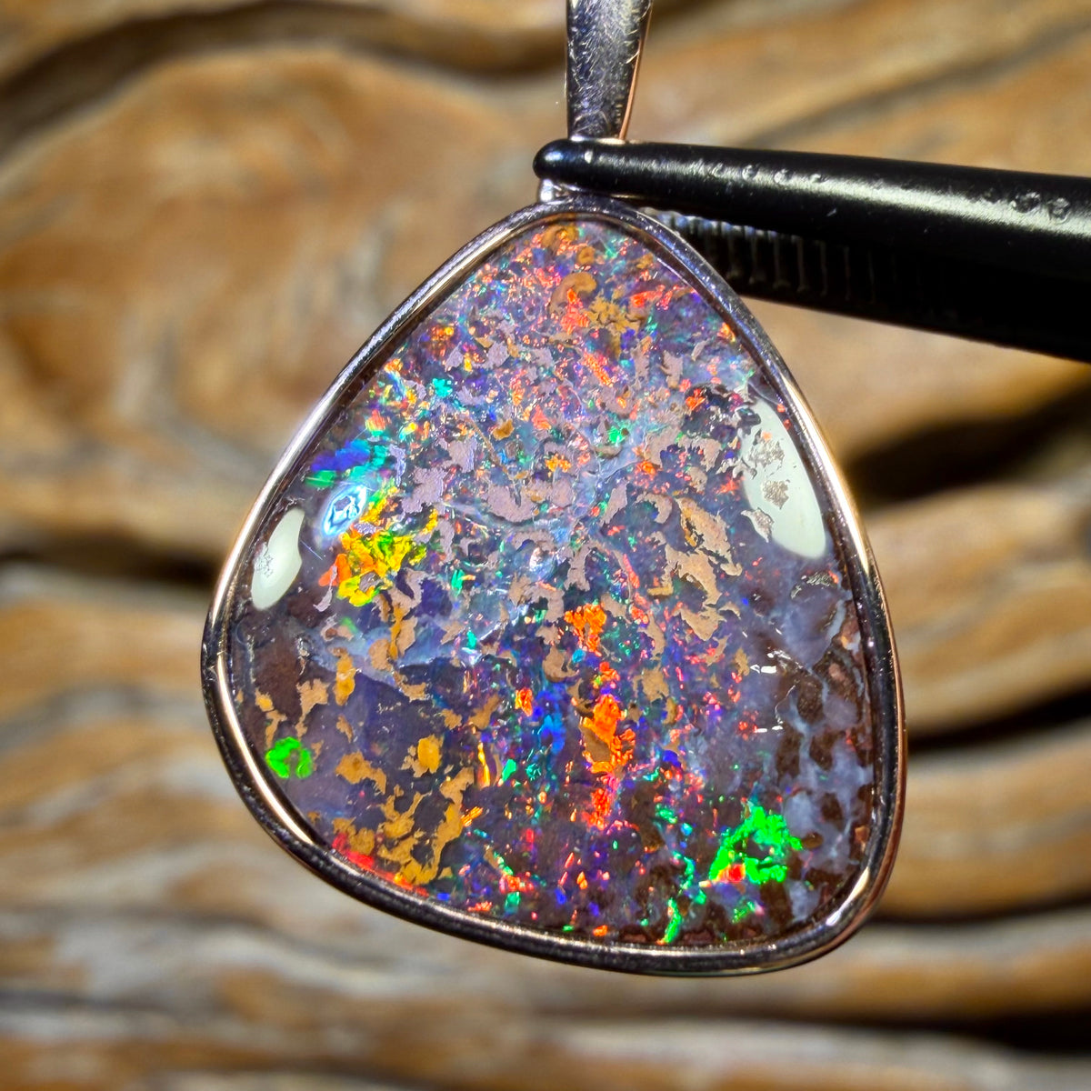 14k Gold - Solid Top Queensland Boulder Opal Pendant