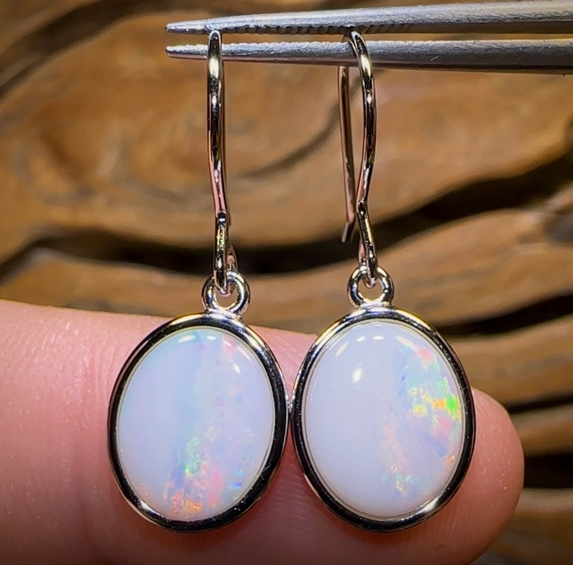 Sterling Silver - South Australian White Opal Hook Earrings - Opal Whisperers