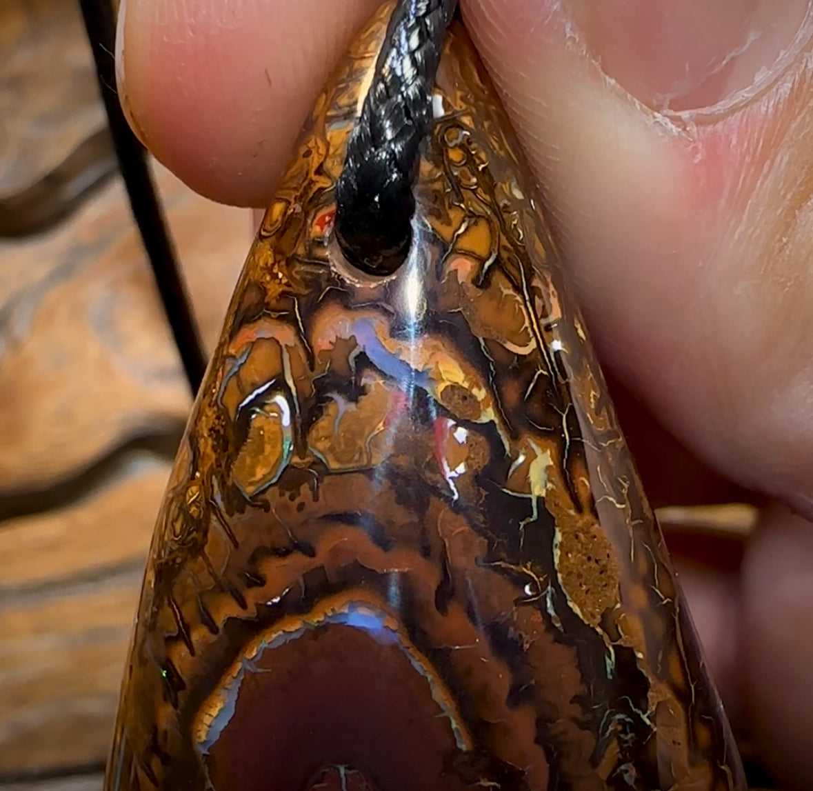50 x 28mm - Big Drilled Boulder Opal Pendant w/ Eco Friendly Vegan Cord Great Pattern and Polish