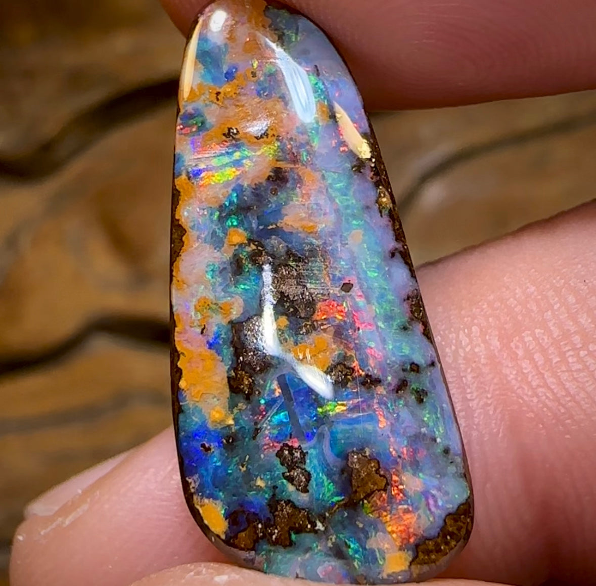 10.9cts - Red Miltifire Queensland Boulder Solid Opal from Winton - Opal Whisperers