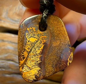 27 x 22mm - Awesome Yellow Tribal Drilled Boulder Opal Pendant w/ Eco Friendly Vegan Cord
