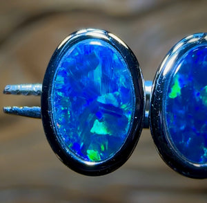 14k White Gold - Australian Boulder Opal Doublet Earrings