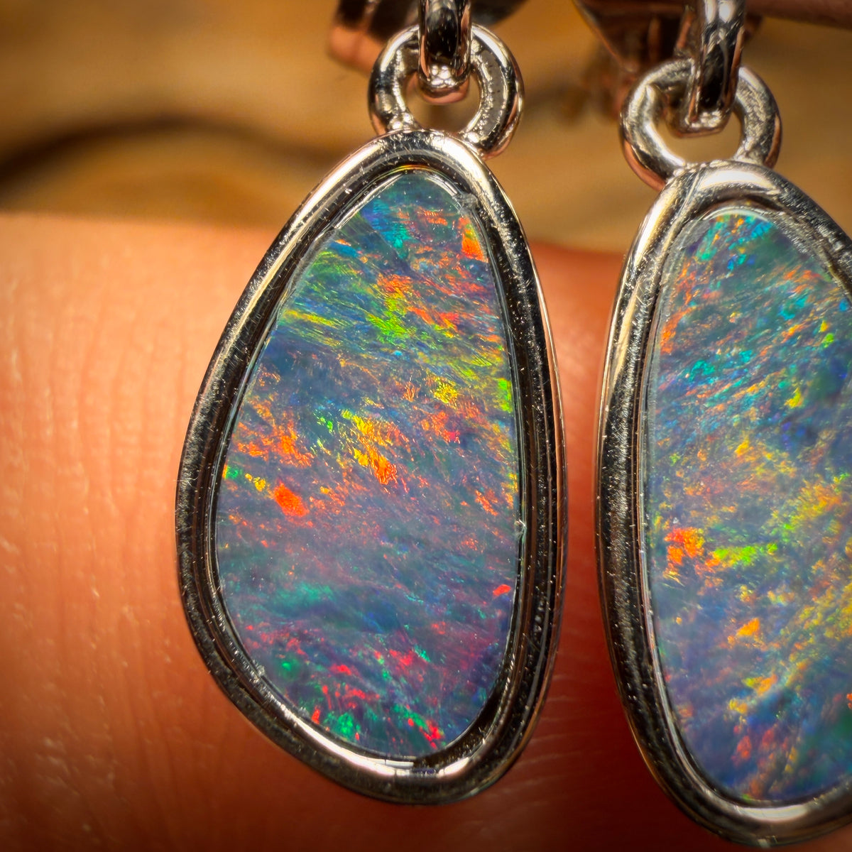 Sterling Silver - Australian Boulder Opal Doublet Drop Stud Earrings