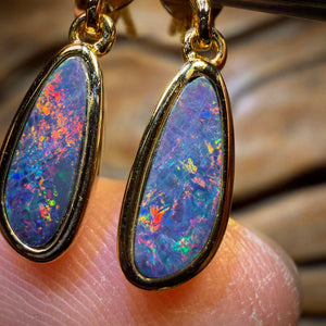 Sterling Silver Gold Plated - Australian Boulder Opal Doublet Drop Stud Earrings