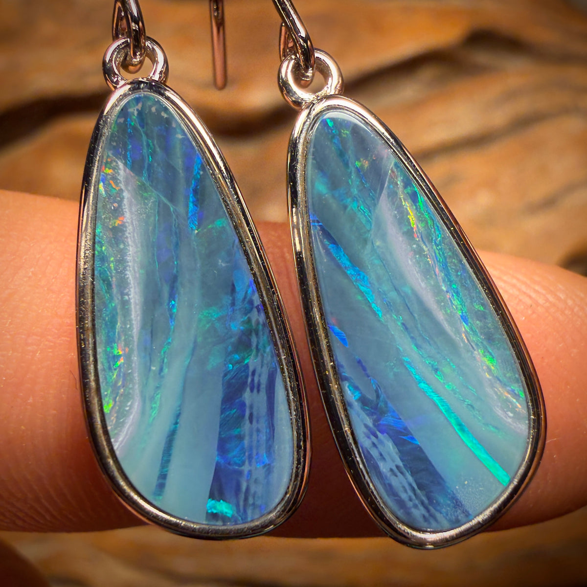 Sterling Silver - Australian Boulder Opal Doublet Hook Earrings