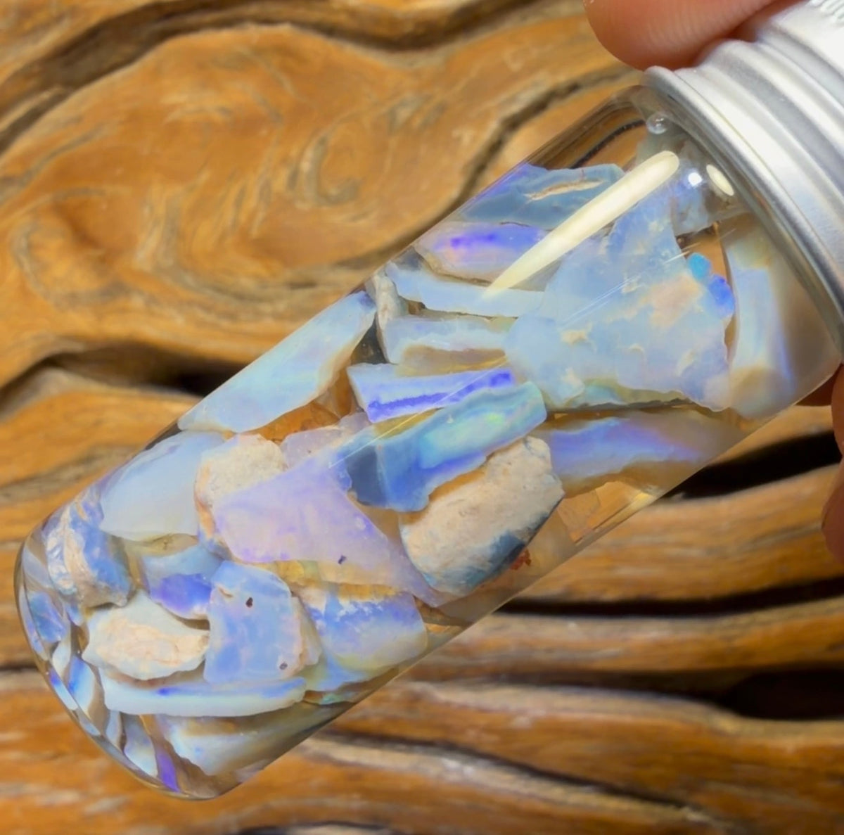 62cts - Rare Mintabie Rough Opal Vial. South Australian Opal