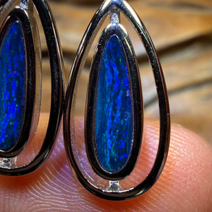 Sterling Silver - Australian Boulder Opal Doublet Drop Stud Earrings