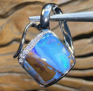 Sterling Silver - “Moon Set”SOLID Australian Boulder Opal Pendant