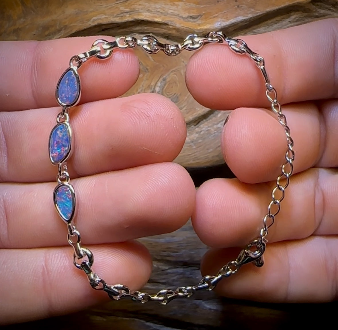 Sterling Silver - Australian Boulder Doublet Opal Bracelet
