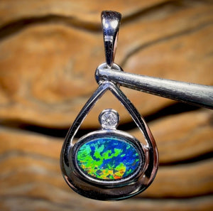 14k White Gold - Queensland Boulder Opal Doublet Pendant