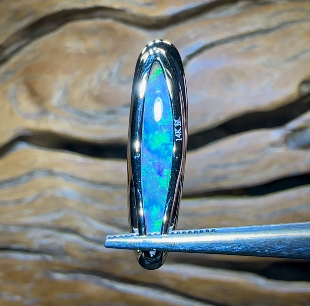 14k “Electric Malibu” White Gold - Solid South Australian Crystal Opal Pendant