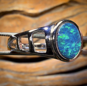 Sterling Silver - Queensland Boulder Opal Doublet Ring UNISEX