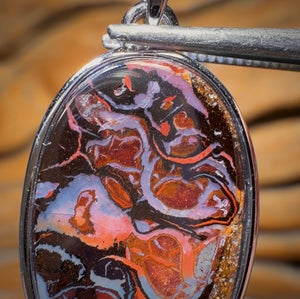 Sterling Silver - Solid Tribal Boulder Opal Pendant UNISEX