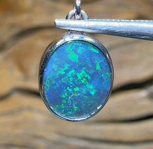 18k White Gold - Solid Lightning Ridge BLACK OPAL Pendant - Opal Whisperers