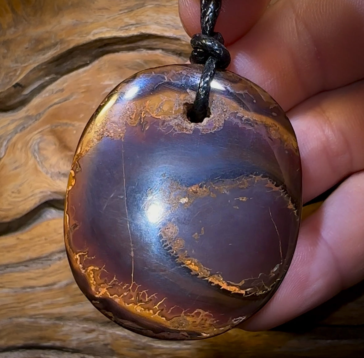 50 x 42mm - Tinal Flames Large Drilled Boulder Opal Pendant w/ Eco Friendly Vegan Cord