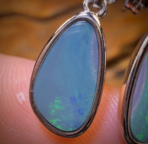 Sterling Silver - Australian Boulder Opal Doublet Drop Stud Earrings