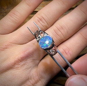 Sterling Silver - Large Unisex Australian Boulder Opal Doublet Ring - Opal Whisperers