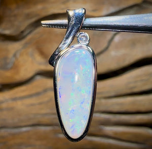 Sterling Silver - Solid South Australian Crystal Opal Pendant. Large Quality Opal