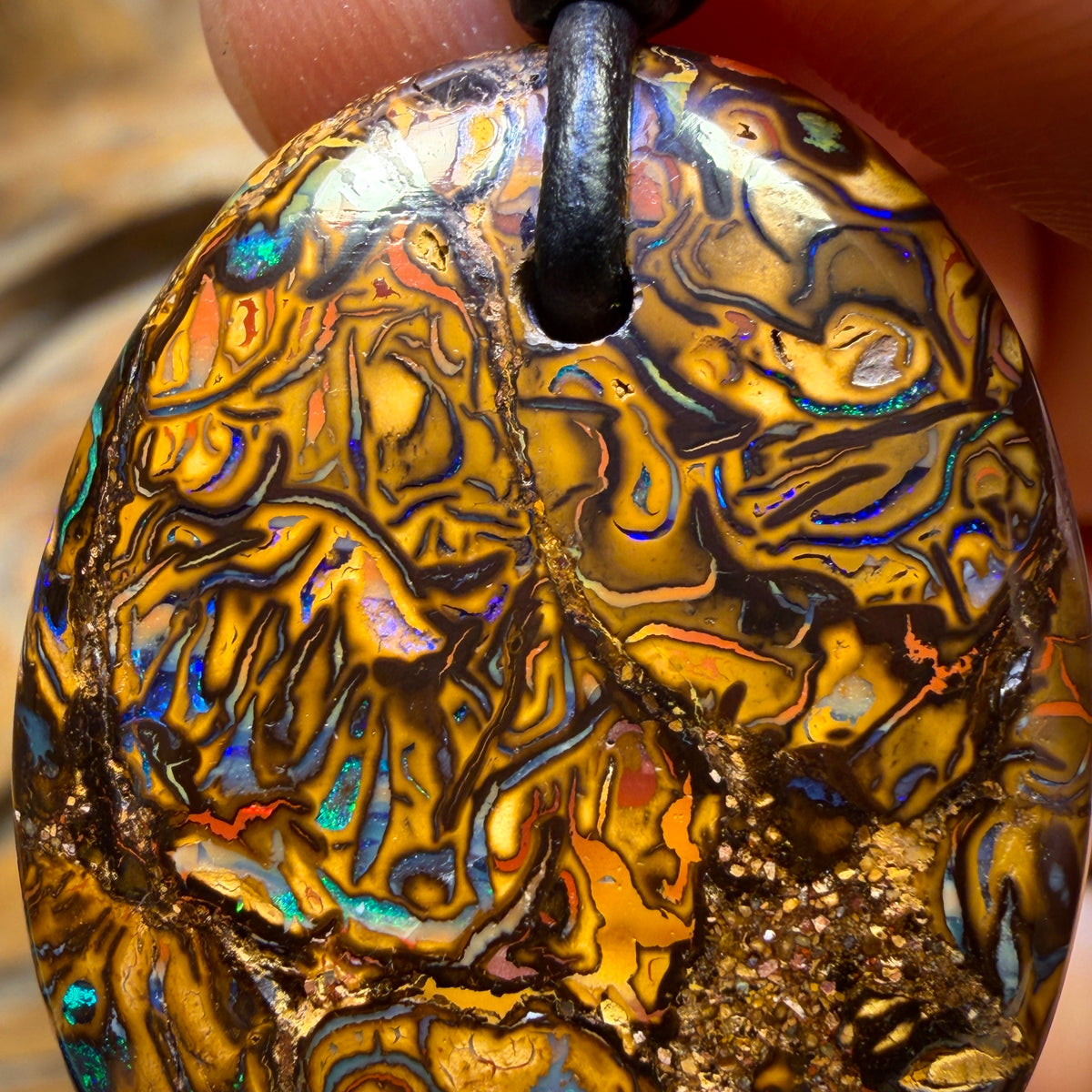 33 x 25mm - Wow Top Drilled Tribal Queensland Boulder Opal Picture Stone  Necklace