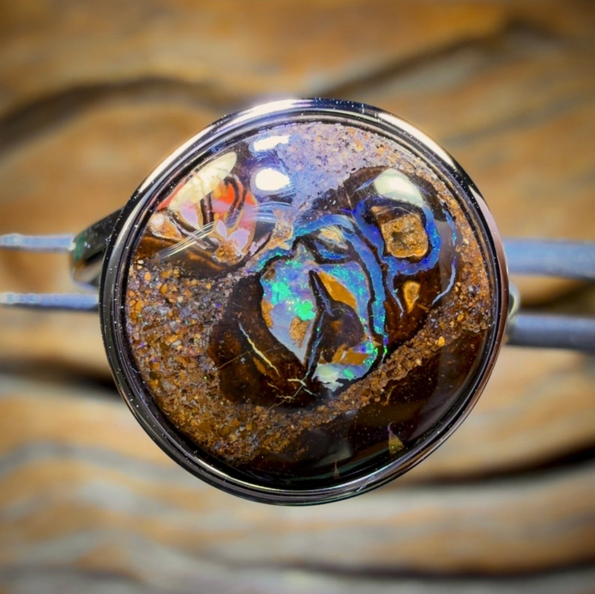 Sterling Silver - Solid Tribal Boulder Opal Ring