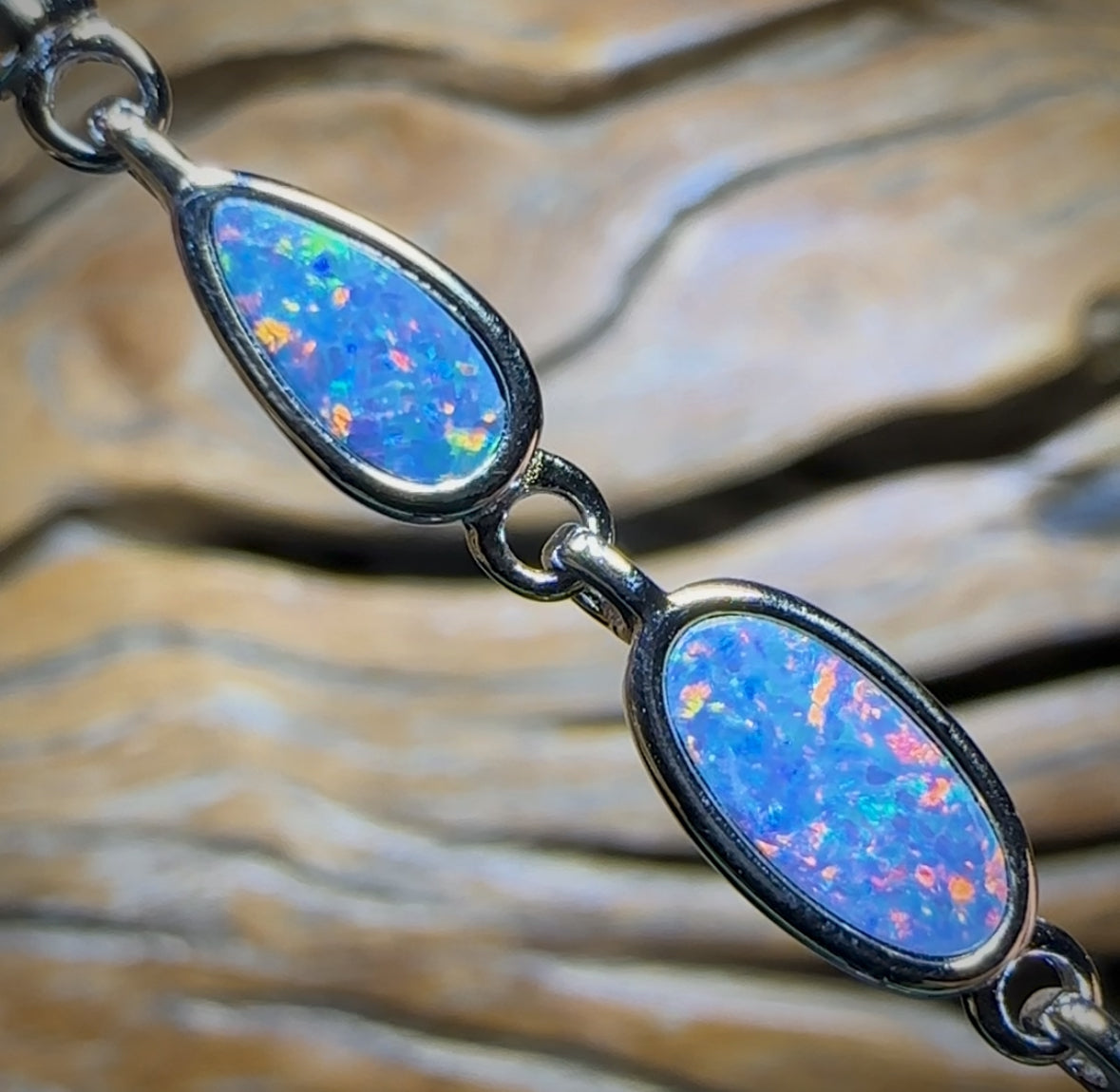 Sterling Silver - Australian Boulder Doublet Opal Bracelet