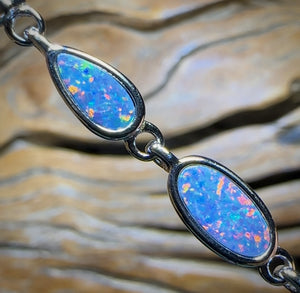 Sterling Silver - Australian Boulder Doublet Opal Bracelet
