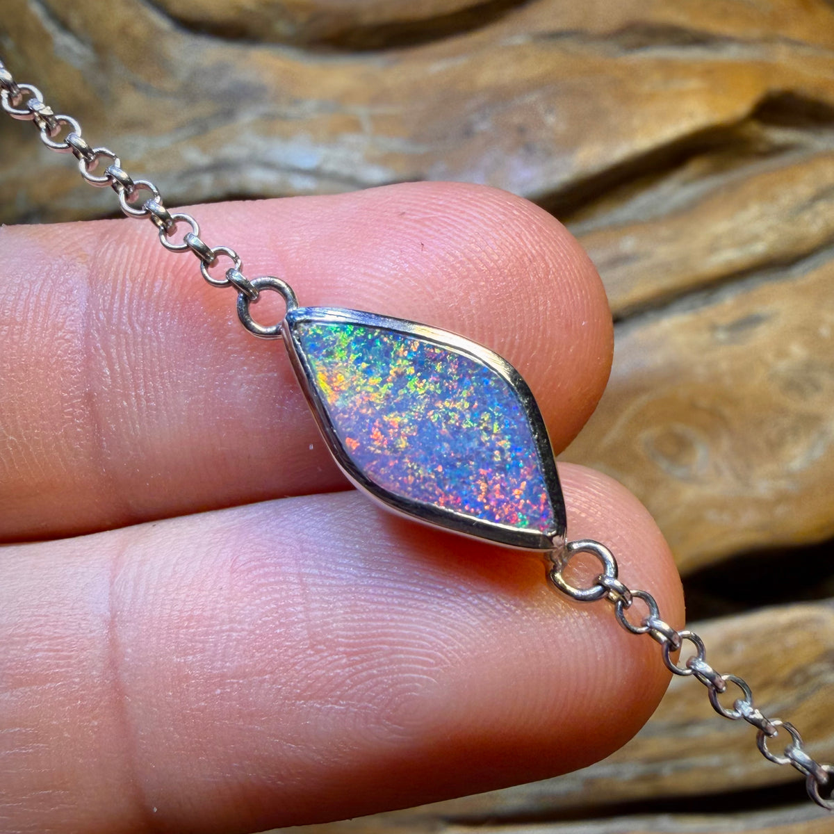 Sterling Silver - Australian Boulder Doublet Opal Bracelet