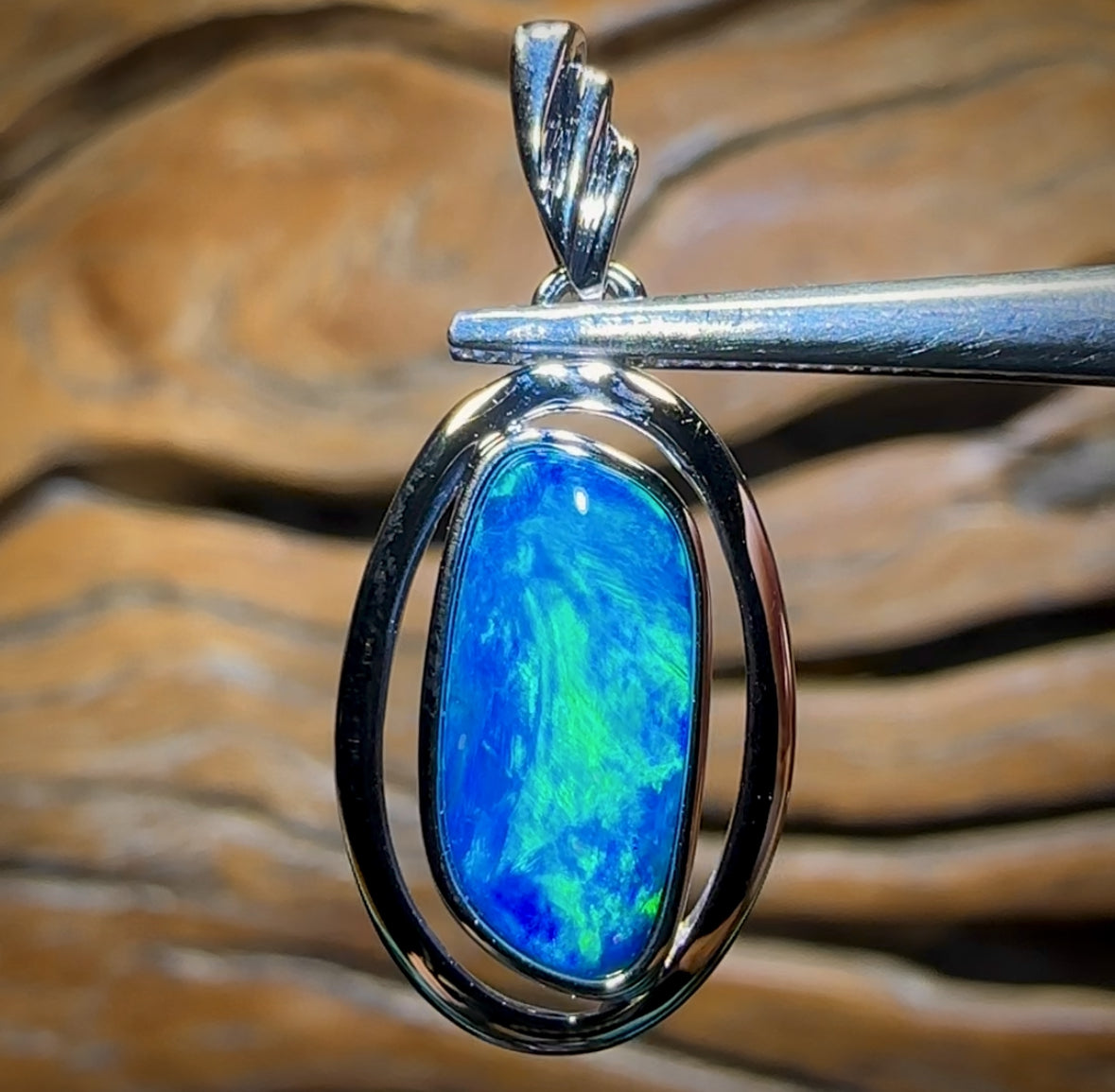 14k White Gold - Queensland Boulder Opal Doublet Pendant