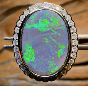 14k White Gold - Solid Lightning Ridge Black Opal Ring
