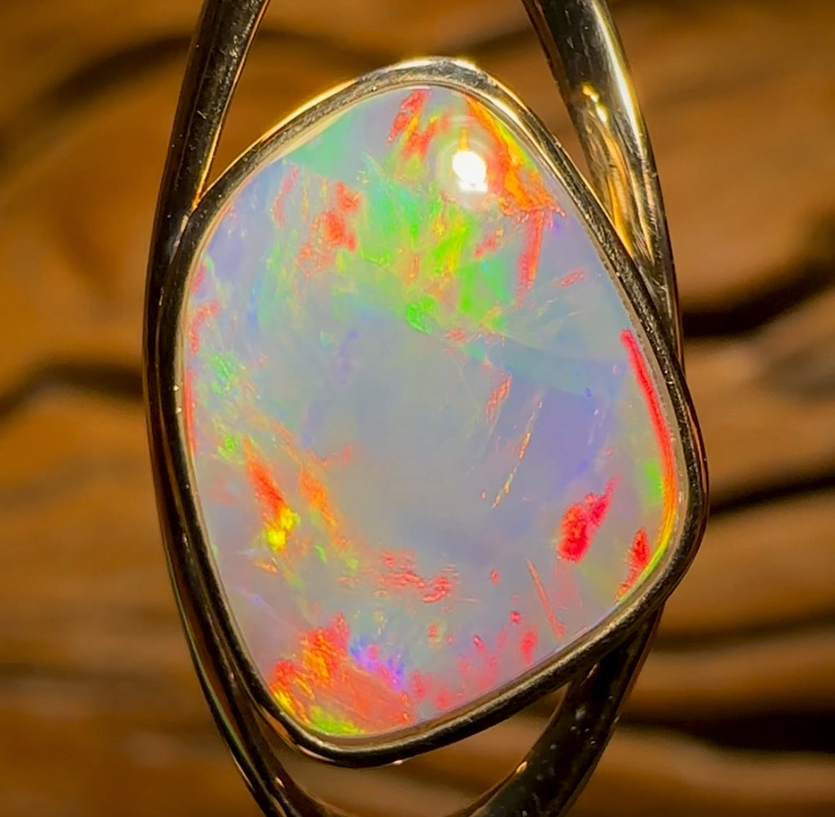 14k Gold - Semi Harlequin Solid South Australian Dark Opal Pendant