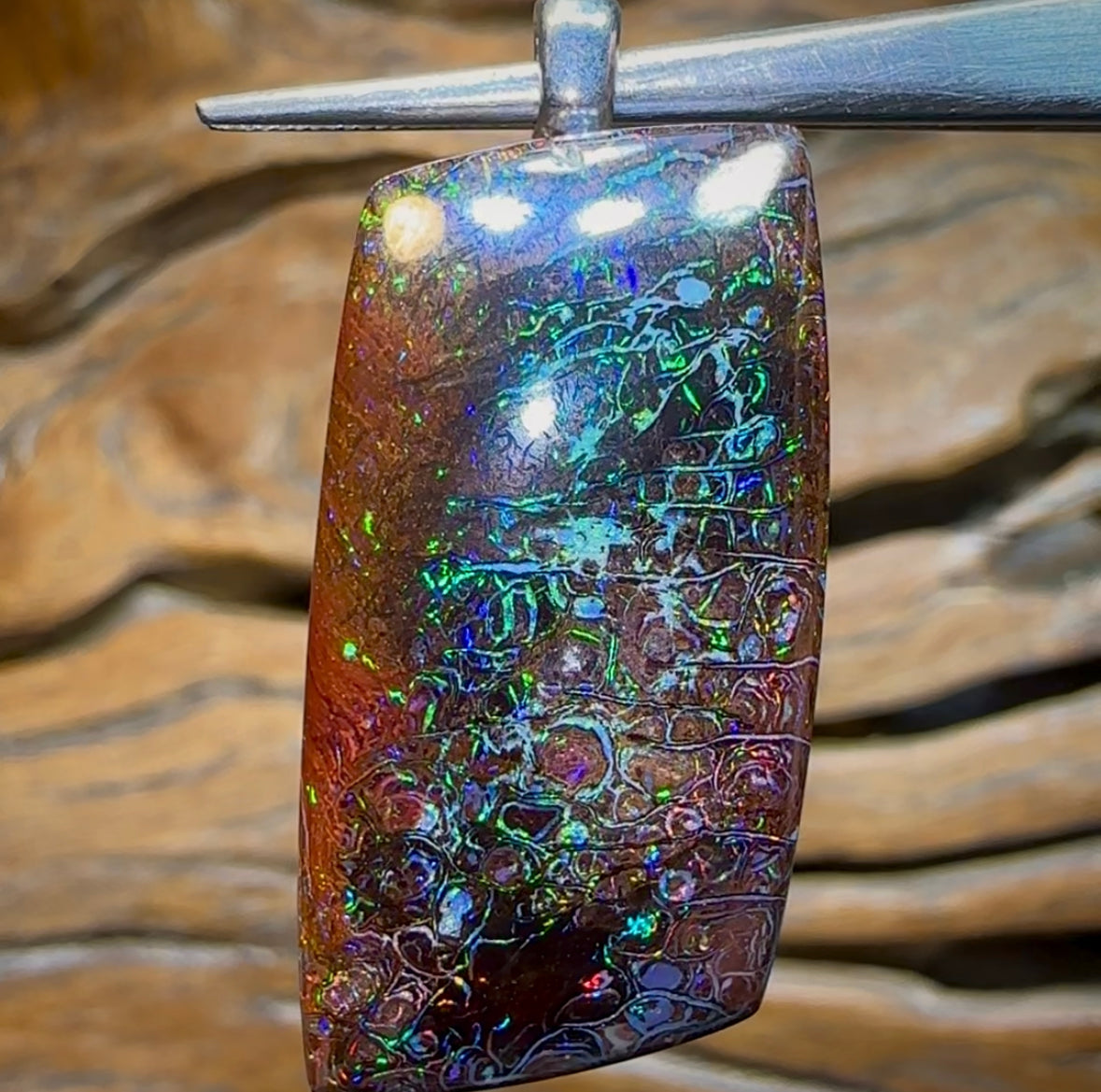 Solid Queensland Boulder Opal Pendant. Top Quality Intricate Tribal - Opal Whisperers