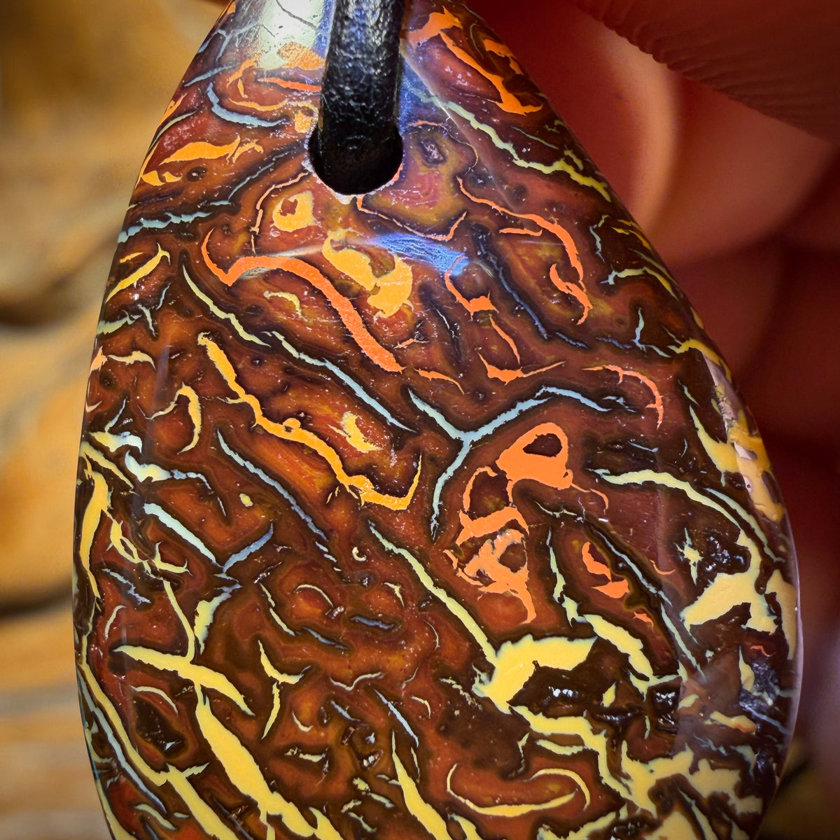 35 x 20mm - Awesome Drilled Yellow/Orange Tribal Queensland Boulder Opal Necklace