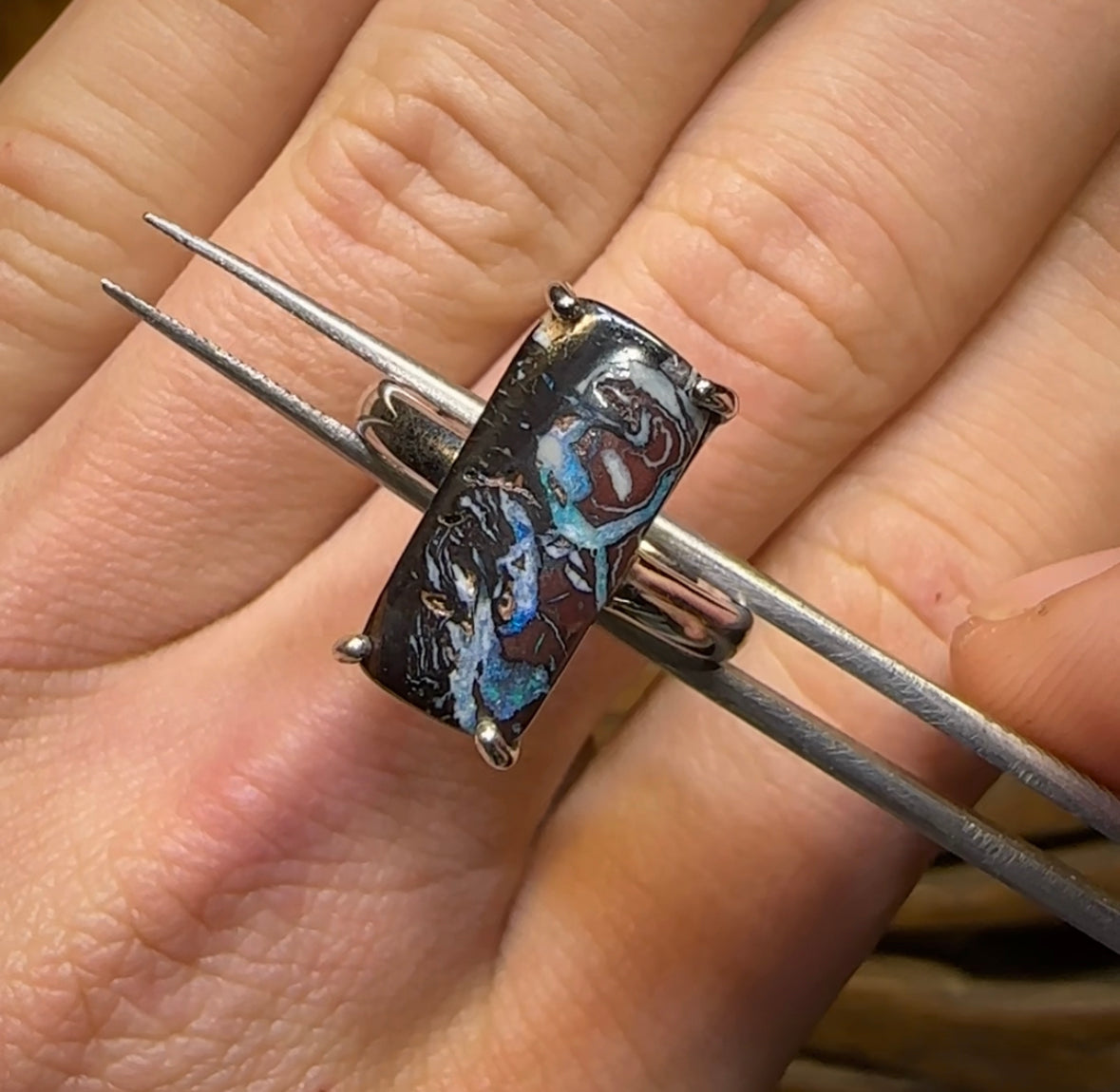 Sterling Silver - Solid Queensland Boulder Opal Ring - Opal Whisperers