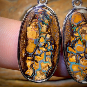 Sterling Silver - Solid Queensland Boulder Opal Earrings