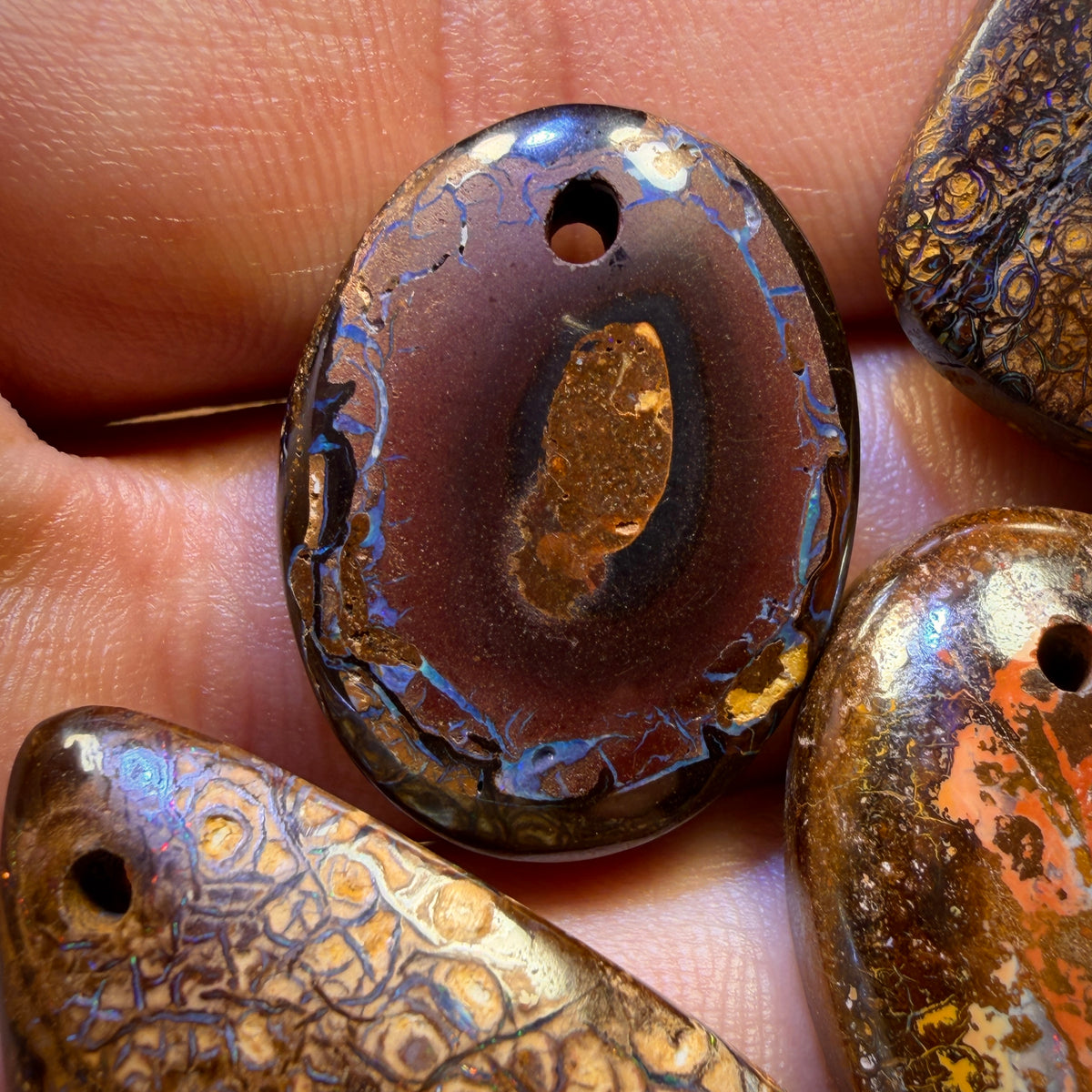 🔒133.8cts - 5x Drilled Tribal Queensland Boulder Opals. BARGAIN Wholesale Parcel