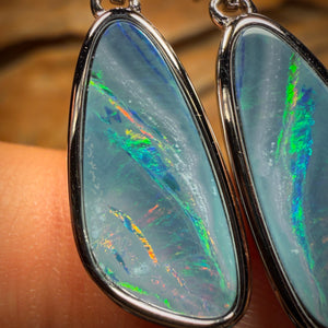 Sterling Silver - Australian Boulder Opal Doublet Drop Stud Earrings