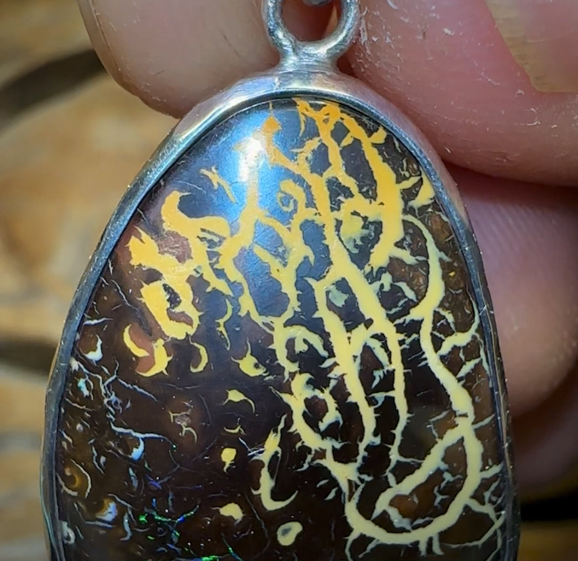Sterling Silver - “Tribal Flames” Boulder Opal UNISEX Pendant