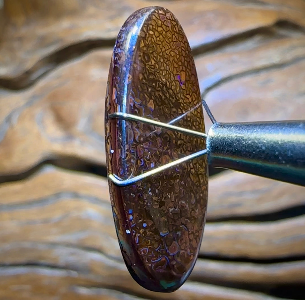 22.2cts - Great Tribal Pattern, Nice Oval Cut Queensland Boulder Opal - Opal Whisperers