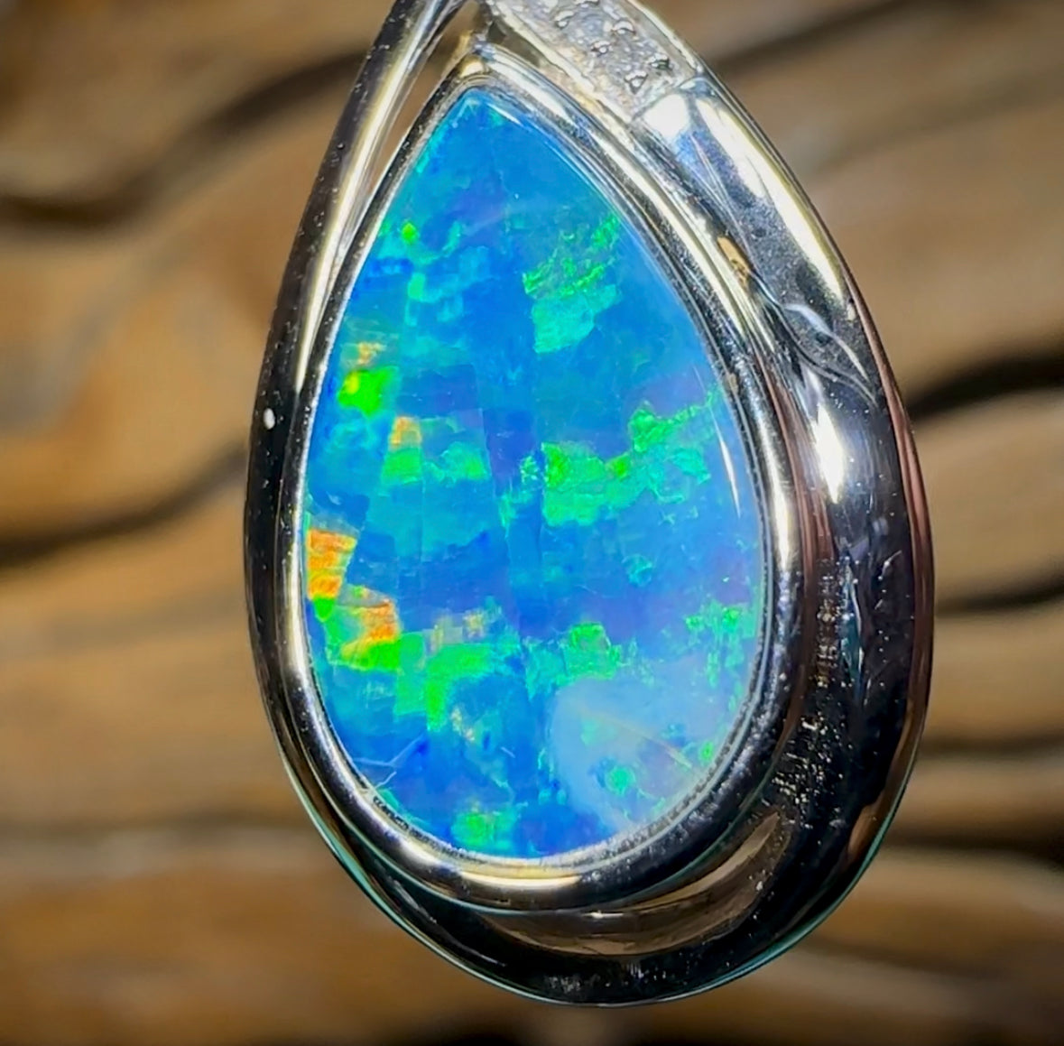 14k White Gold - Australian Boulder Opal Doublet Pendant. Rare Ribbon Pattern. - Opal Whisperers
