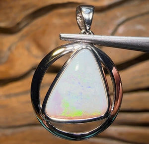 “Inner Circle” Large Silver - Solid South Australian White Opal Pendant - Opal Whisperers