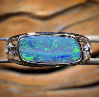 Sterling Silber - Queensland Boulder Opal „Landschaft“-Doublet-Ring Unisex