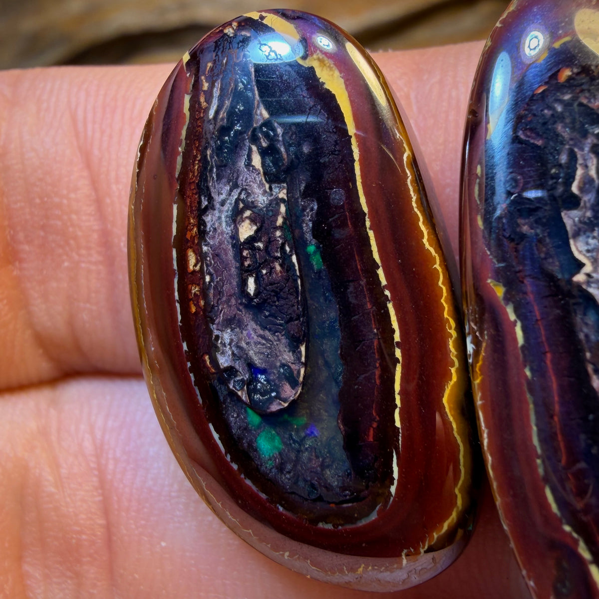 🔨 AUCTION 🔨 64.4cts - RARE Yowah Nut Partial Crystal Centre Pair Polished