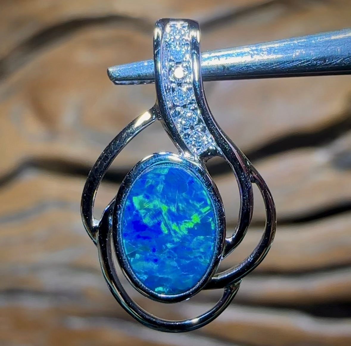 14k White Gold - Queensland Boulder Opal Doublet Pendant - Opal Whisperers