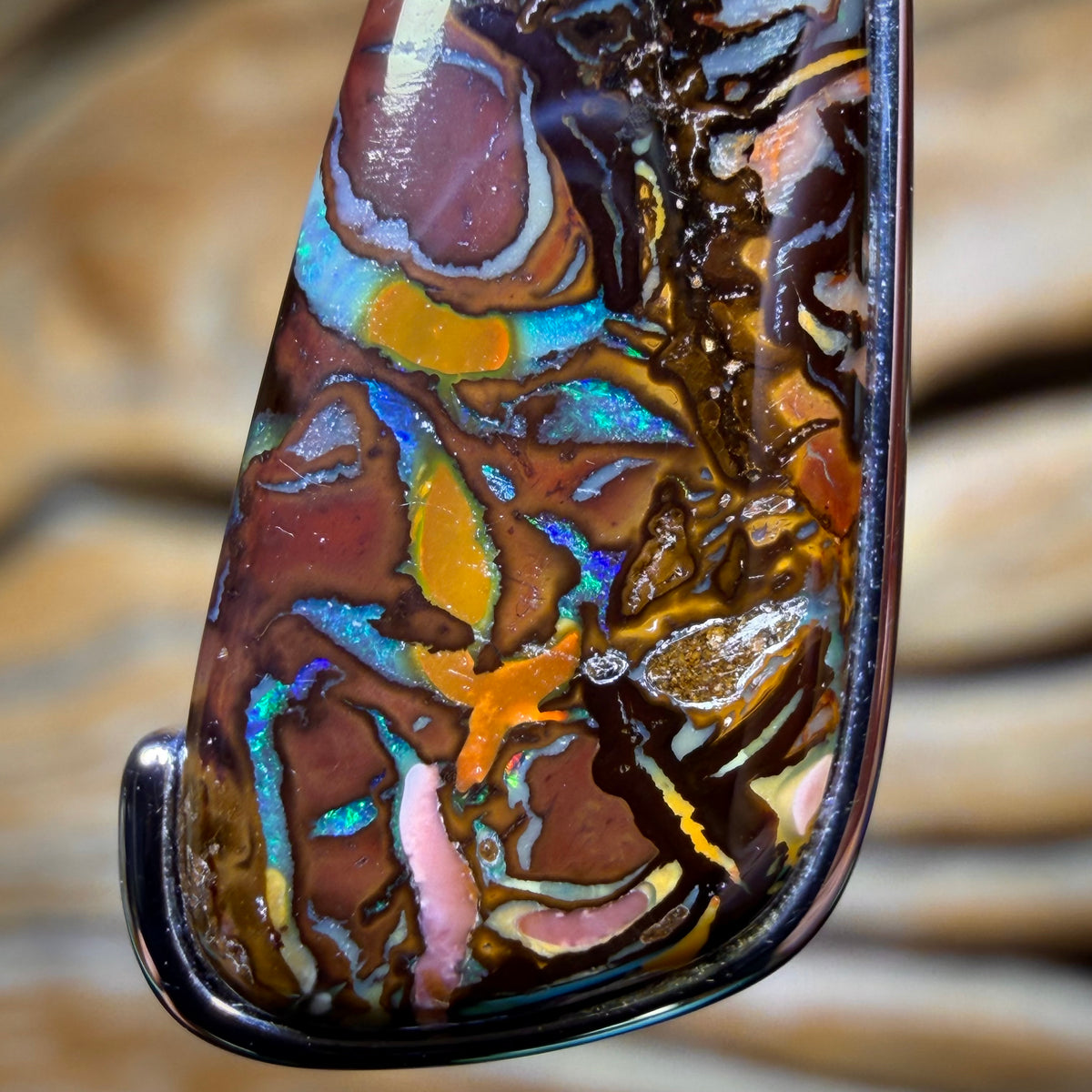 Sterling Silver - Solid Tribal Boulder Opal Pendant