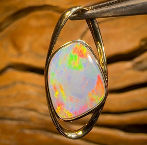 14k Gold - Semi Harlequin Solid South Australian Dark Opal Pendant