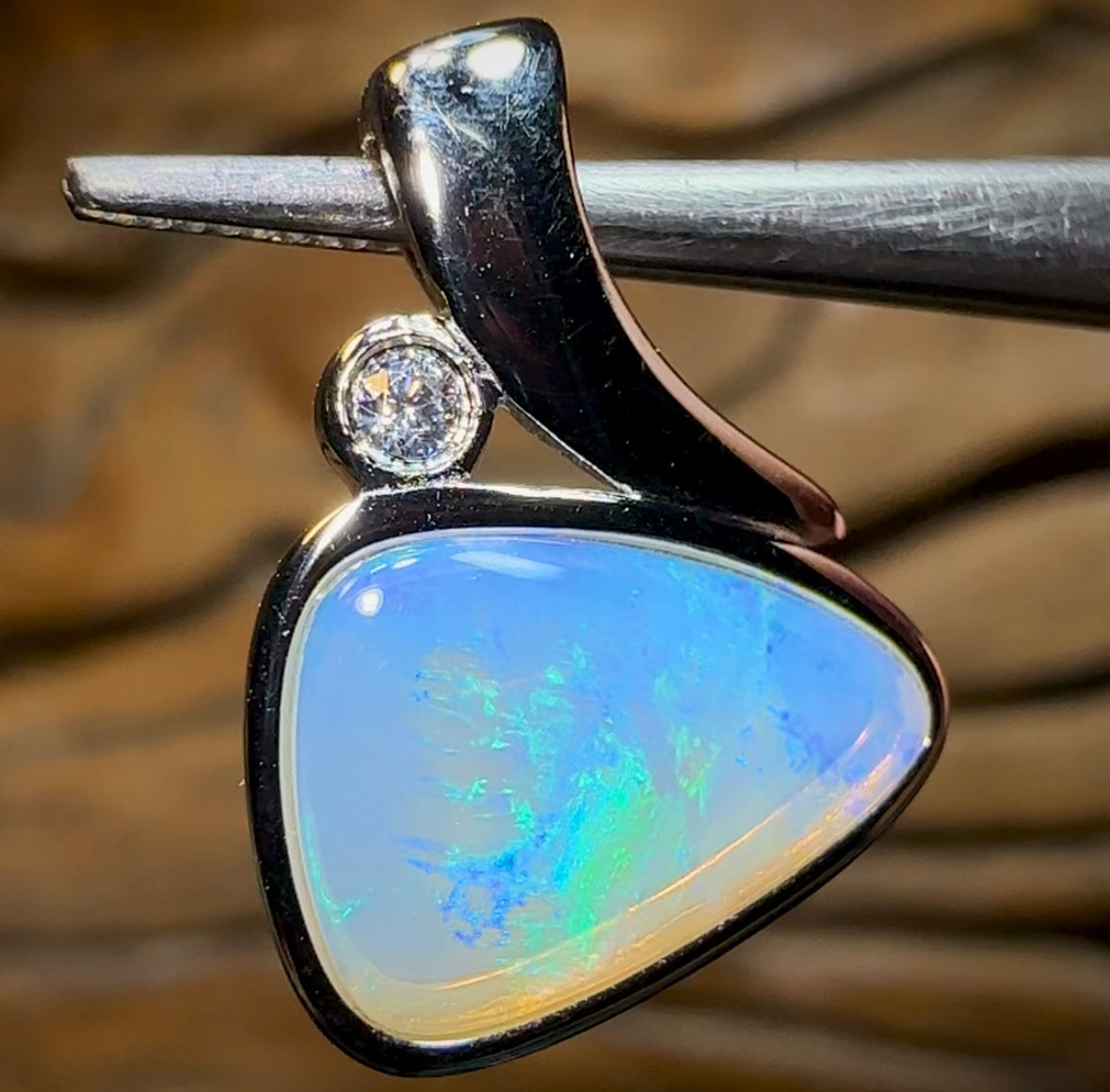 Sterling Silver - Solid South Australian Crystal Opal Pendant, “Swept Bail” - Opal Whisperers