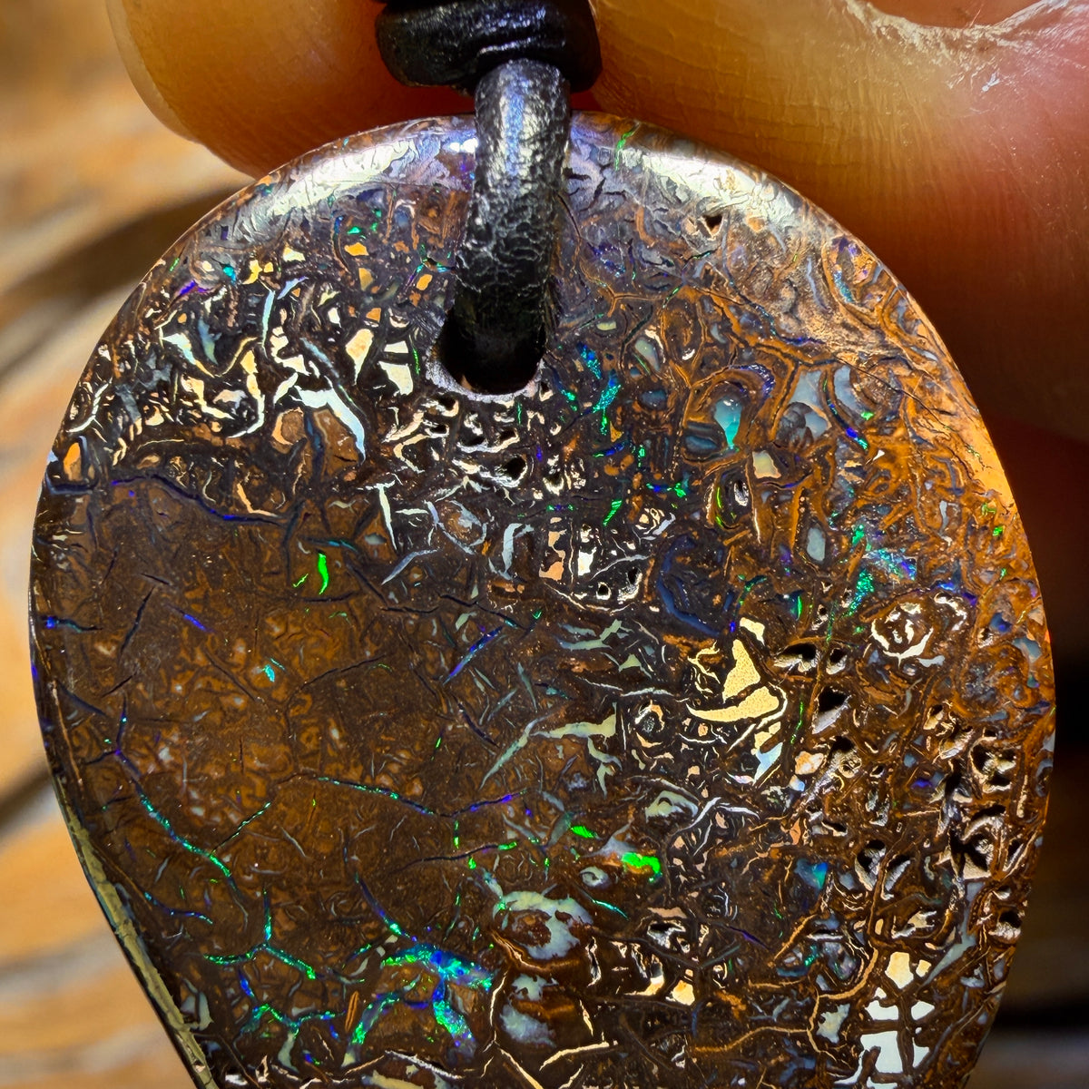 Half Price Card! 33 x 23mm - Drilled Tribal Queensland Boulder Opal Necklace